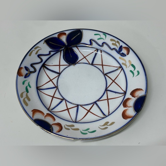 19th Century Antique Gaudy Welsh Dowsywales Pattern 6” Round Hand Painted Plate - Picture 8 of 9